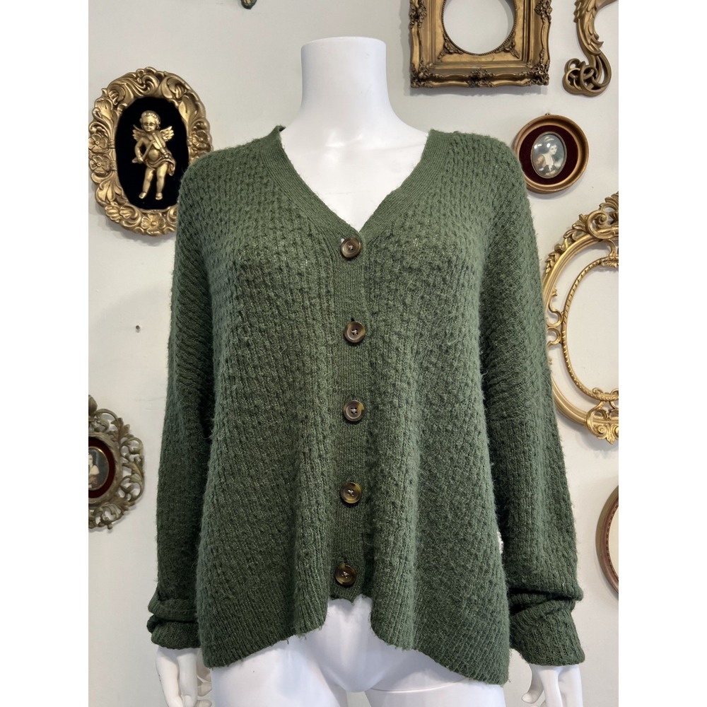Madewell Green Alpaca Blend V-Neck Button-Up Long Sleeve Cardigan Sweater Sz 1X